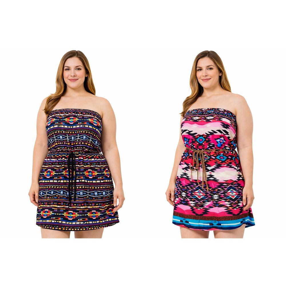 Lot of 2 Xhilaration Womens Dress XXL Strapless Boho Tribal Vacation Summer